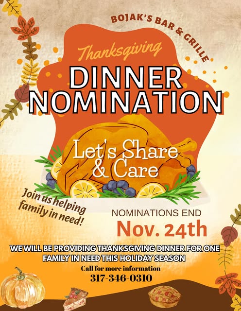 Bojak's 'Let's Share & Care' Thanksgiving flyer