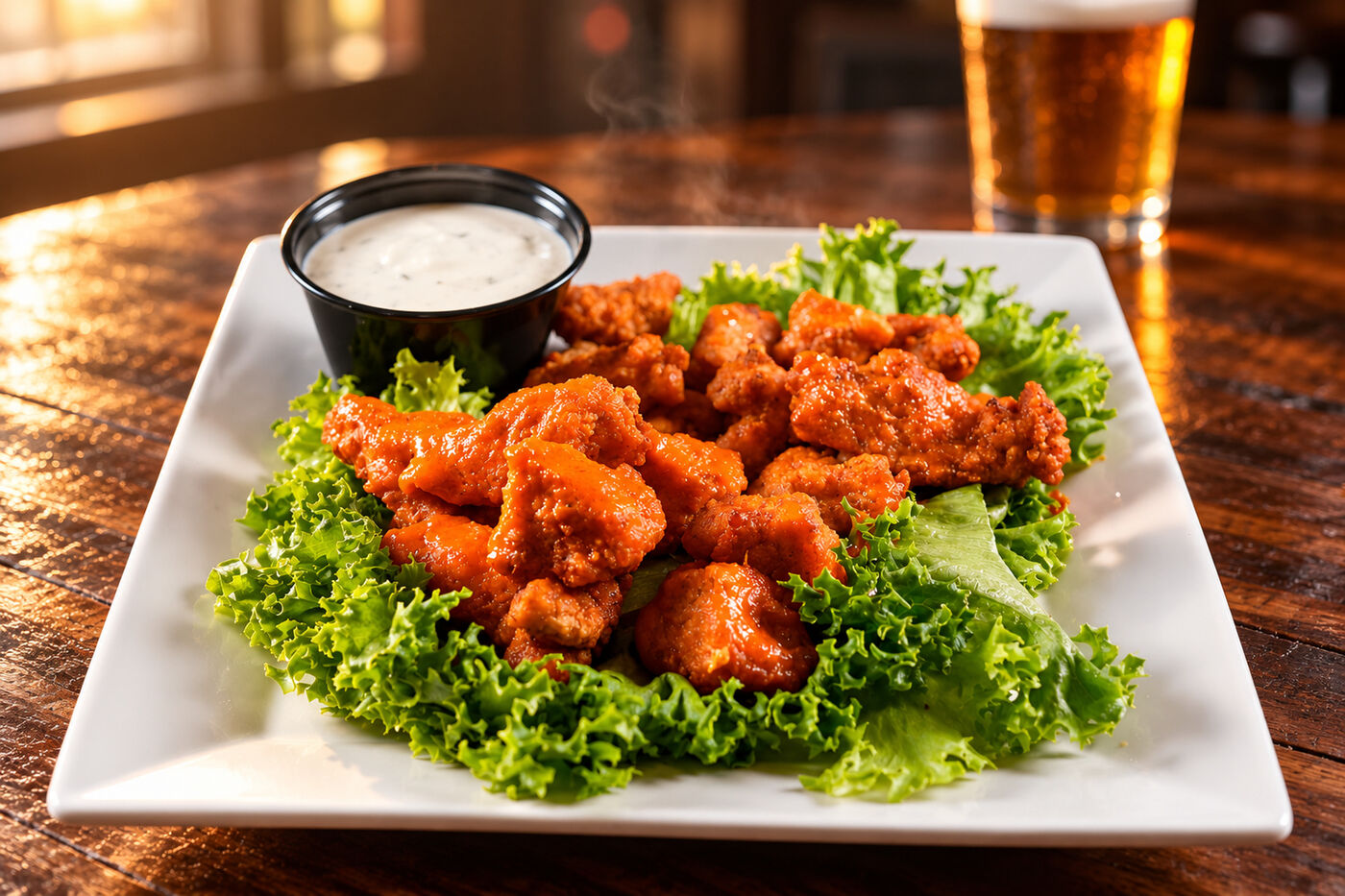 Jak Bites: hand-breaded chicken bites tossed in sauce with ranch