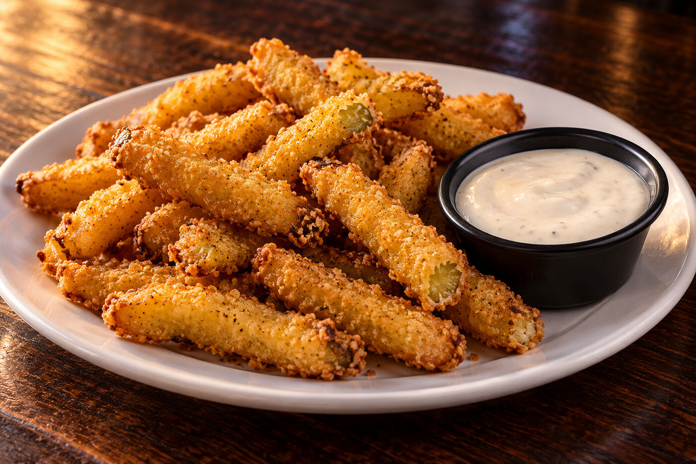 Breaded pickle fries with bistro sauce